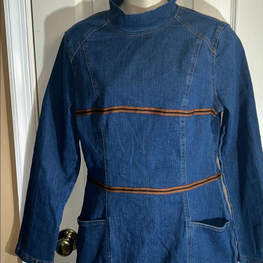 Retro Elegant Artistic Blue Denim Jean Mini Dress - Picture 4 of 7